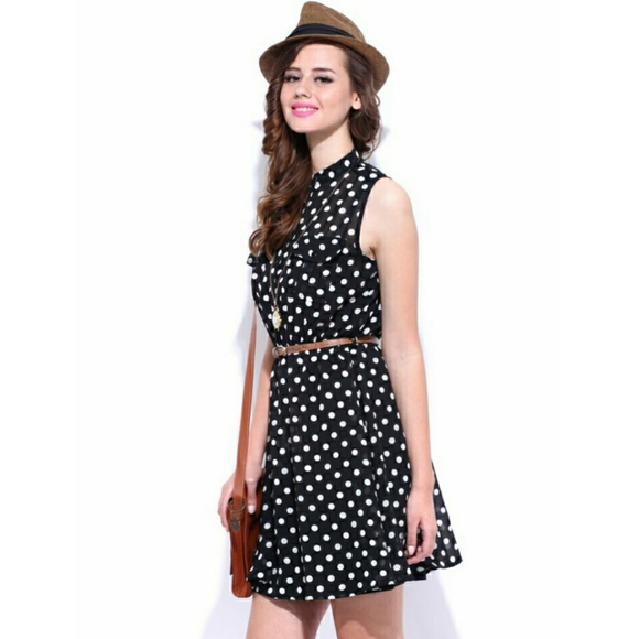 American Rag Polka Dot Collared Dress Black - Picture 1 of 12